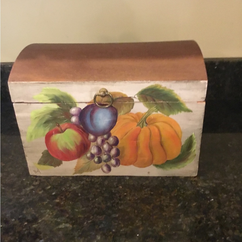Fall Fruits Vintage Tole Painted Wooden Chest Box